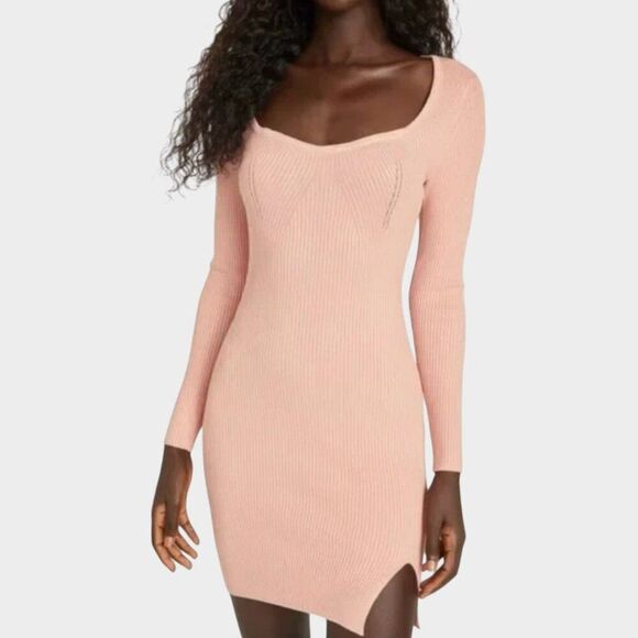 NWT Guess Eco Farai Sweater Dress M Pullover Bodycon Knit Long Sleeve Pink - Picture 4 of 9